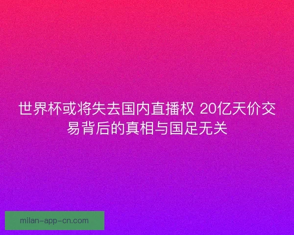 世界杯或将失去国内直播权 20亿天价交易背后的真相与国足无关
