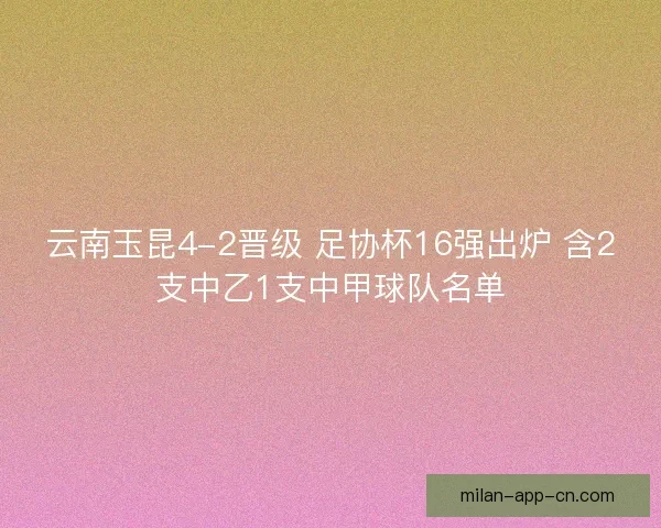 云南玉昆4-2晋级 足协杯16强出炉 含2支中乙1支中甲球队名单 云南玉昆4-2晋级 足协杯16强出炉 含2支中乙1支中甲球队名单